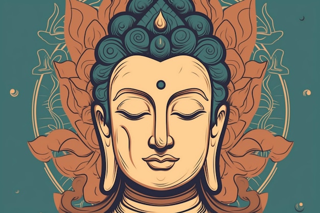 Un poster della testa di Buddha con un disegno floreale.