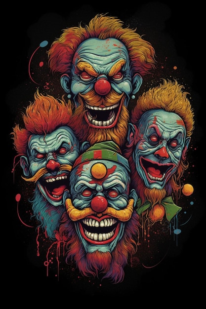 Un poster di clown con la scritta "clowns" sul fondo.