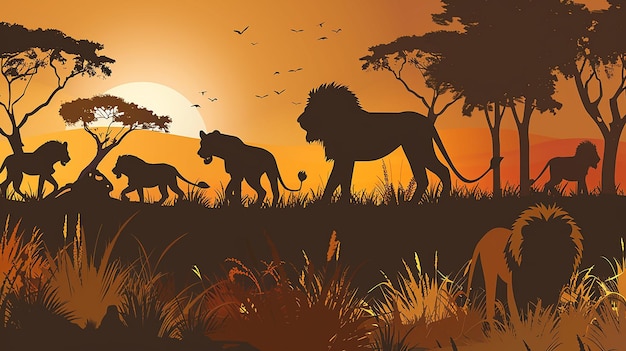 un poster di leoni e leoni della giungla