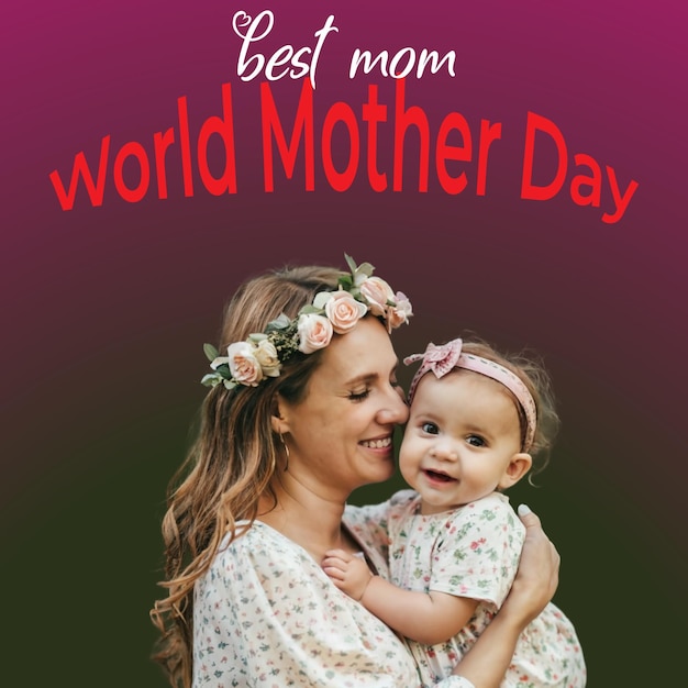 un poster di madre e figlia per la festa della madre con uno sfondo viola