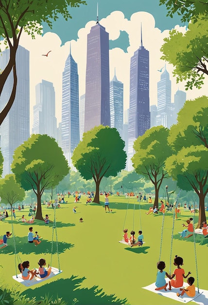 un poster di persone che si rilassano nel parco