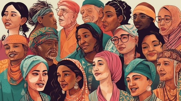 Un poster di persone con il velo e una con l'hijab.