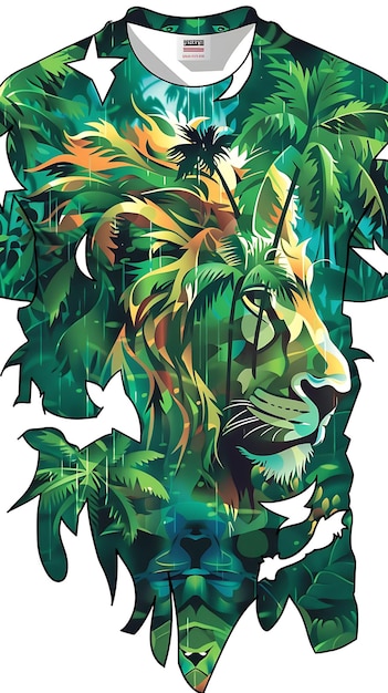 un poster di un leone con uno sfondo verde
