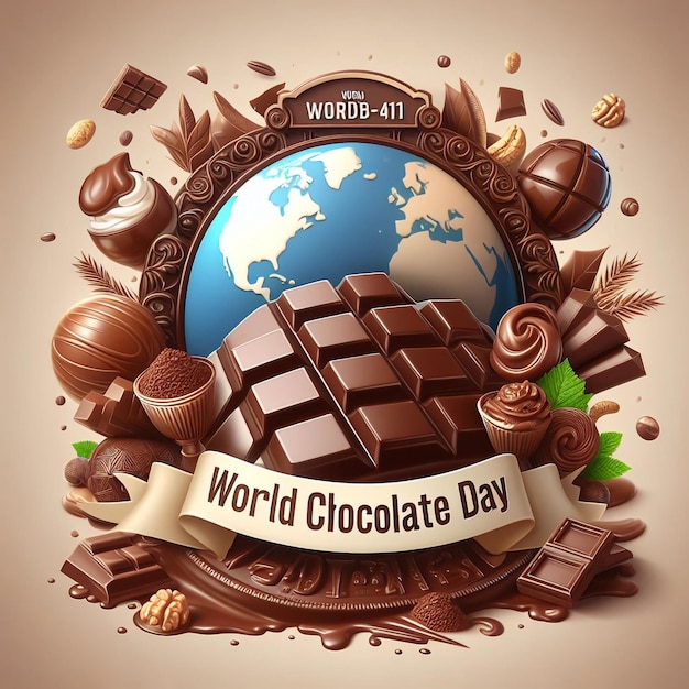 un poster di un poster del giorno mondiale con un mondo di cioccolatini