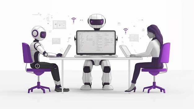 un poster di un robot e di una tecnologia di chatbot digitale