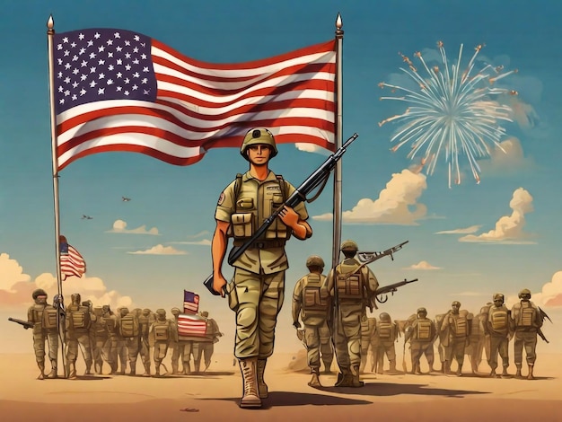 un poster di un soldato con la bandiera americana e le parole US Army su di esso