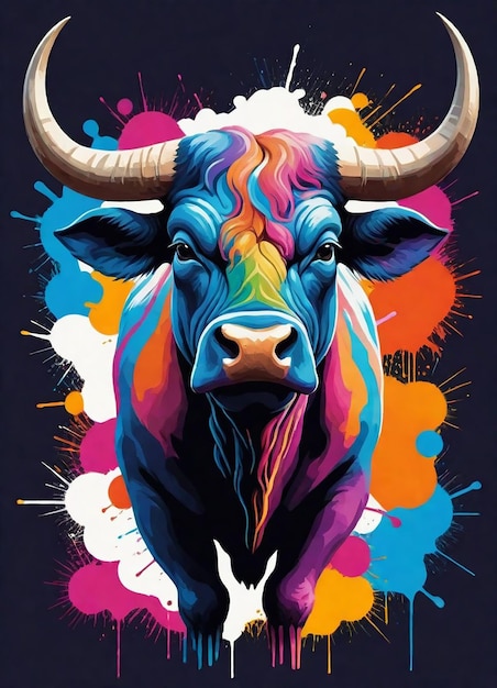 un poster di un toro con grafiche colorate su di esso