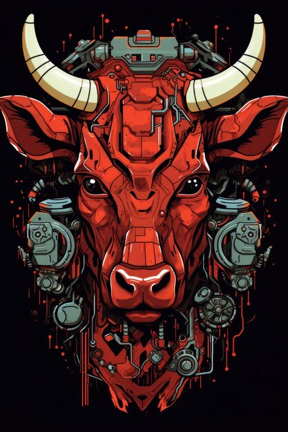 Un poster di un toro con sopra un mucchio di ingranaggi