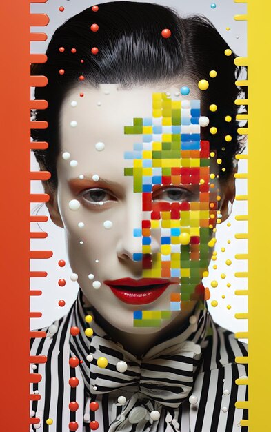 un poster di una donna con punti colorati su di esso