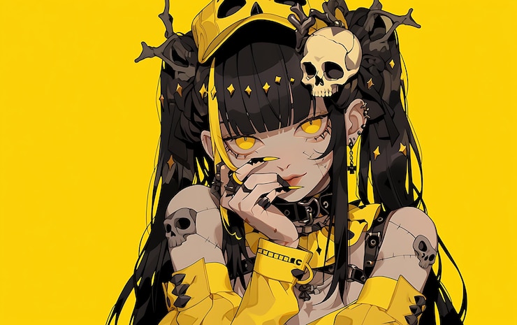 Foto un poster di una donna con un cranio sulla testa e la parola "geisha" sopra