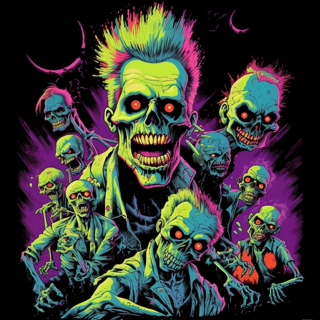 un poster di uno zombie con la faccia di un mostro sopra