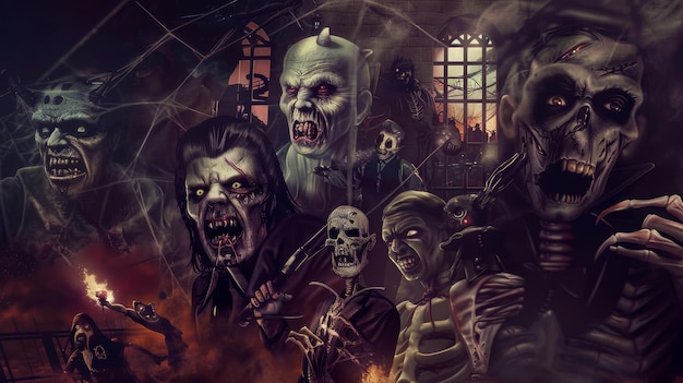 un poster di uno zombie con una pistola al centro