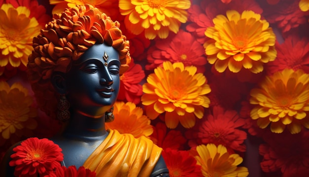 un poster digitale 3D con un fiore di marigold vibrante solitario