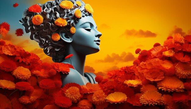 un poster digitale 3D con un fiore di marigold vibrante solitario