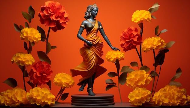 un poster digitale 3D con un fiore di marigold vibrante solitario