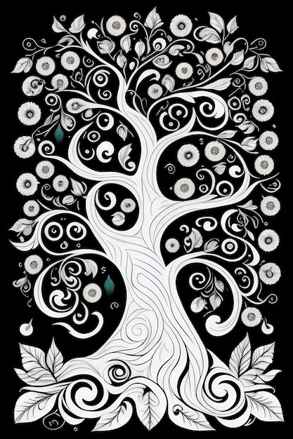 Un poster in bianco e nero con sopra un albero.