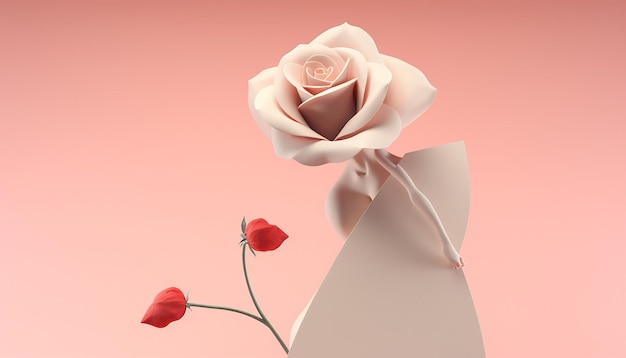 un poster minimalista 3D con un singolo fiore in fiore i cui petali sono fatti di vari simboli