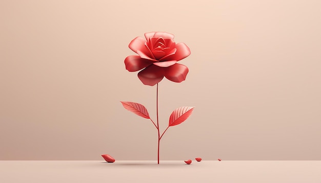 un poster minimalista 3D con un singolo fiore in fiore i cui petali sono fatti di vari simboli