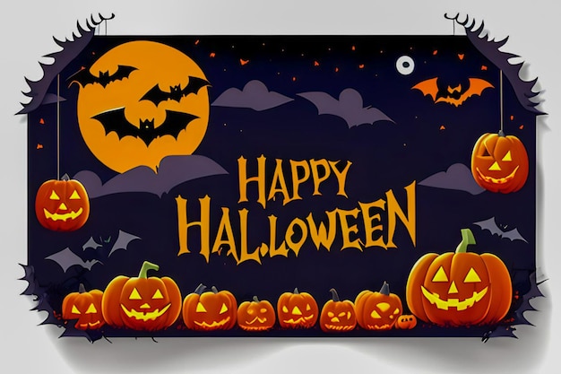 Un poster per Halloween con zucche e pipistrelli