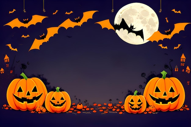 Un poster per Halloween con zucche e pipistrelli