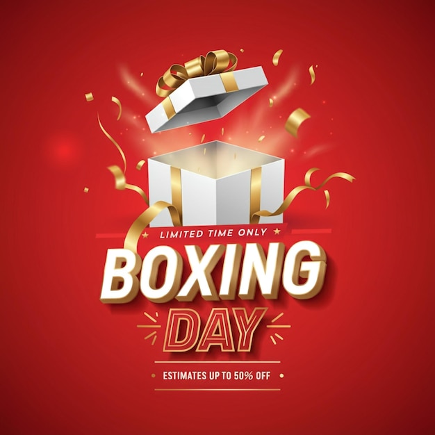 un poster per il boxing boxing day con uno sfondo rosso con foglia d'oro su di esso