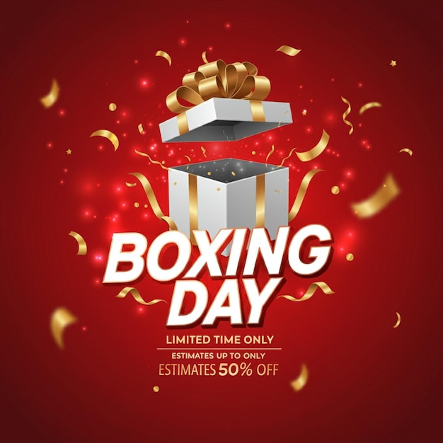 un poster per il Boxing Day con una scatola di Boxing Day scritta su di esso