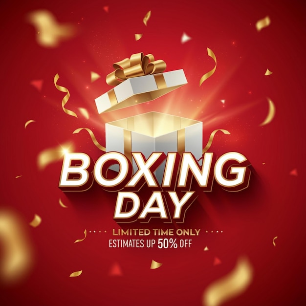 un poster per il Boxing Day con una scatola di Boxing Day scritta su di esso