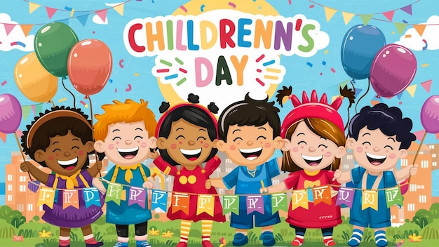 un poster per il compleanno dei bambini con la giornata dei bambini scritto dai bambini