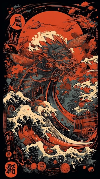 Un poster per il festival delle onde giapponesi.