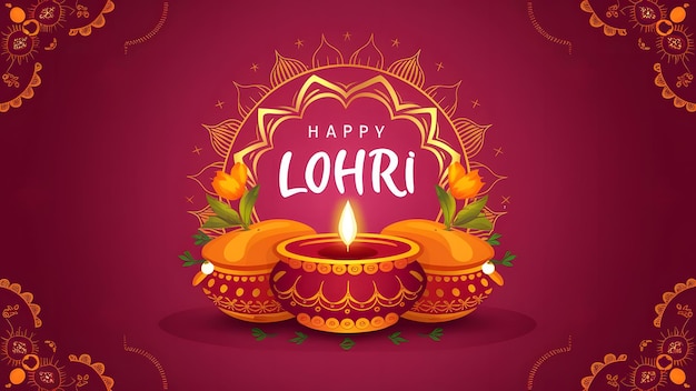 un poster per il festival di lohri con una candela e dei fiori