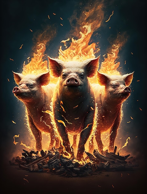 Un poster per il film i tre maiali sono mostrati con delle fiamme su di loro.