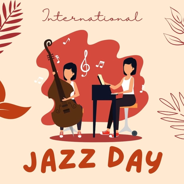 un poster per il giorno del jazz con una donna che legge un libro