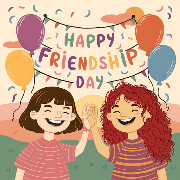 un poster per il giorno dell'amicizia con due ragazze che si tengono per mano