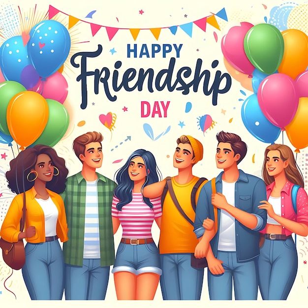 un poster per il giorno dell'amicizia con un gruppo di persone