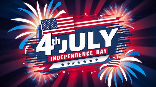 un poster per il giorno dell'indipendenza con una bandiera e fuochi d'artificio