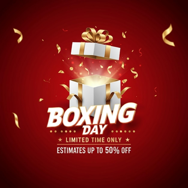 un poster per il giorno della boxe con una scatola con un nastro d'oro