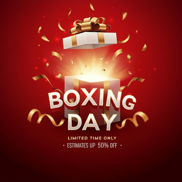 un poster per il giorno della boxe con uno sfondo di foglio d'oro e una scatola di folio d'oro su di esso