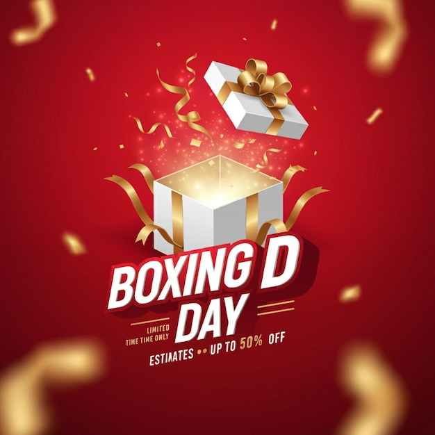 un poster per il giorno della boxe con uno sfondo rosso con stelle d'oro e nastro d'oro