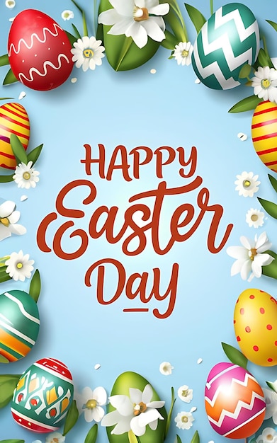 un poster per il giorno di Pasqua con un biglietto di auguri con la Pasqua scritta su di esso