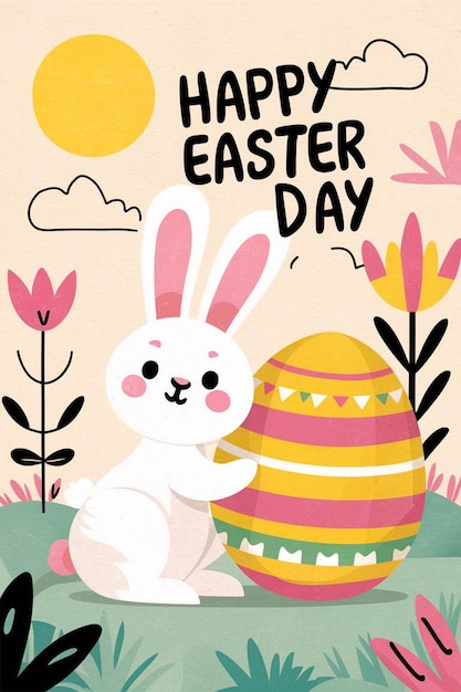 un poster per il giorno di Pasqua con un coniglietto e un coniglio