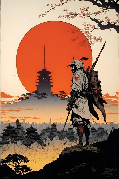 Un poster per il libro sui samurai giapponesi di kendo.