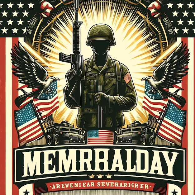 un poster per il memoriale di guerra con un soldato su di esso