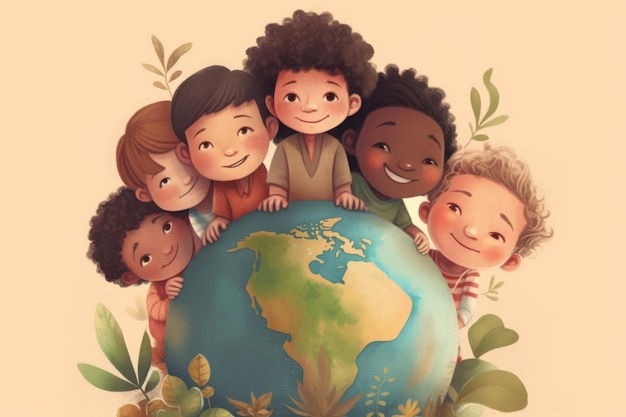 Un poster per il mondo dei bambini provenienti da diversi paesi del mondo