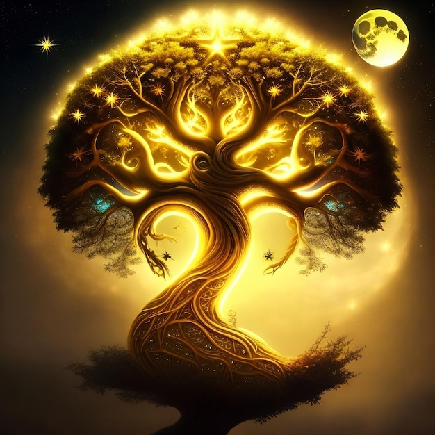 Un poster per l'albero della vita mostra la luna e la luna.
