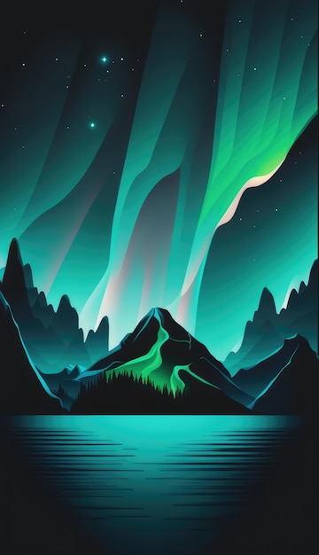 Un poster per l'aurora boreale mostra l'aurora boreale sopra un lago.