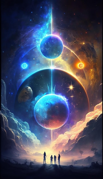 Un poster per l'universo con il sole e la luna sopra.