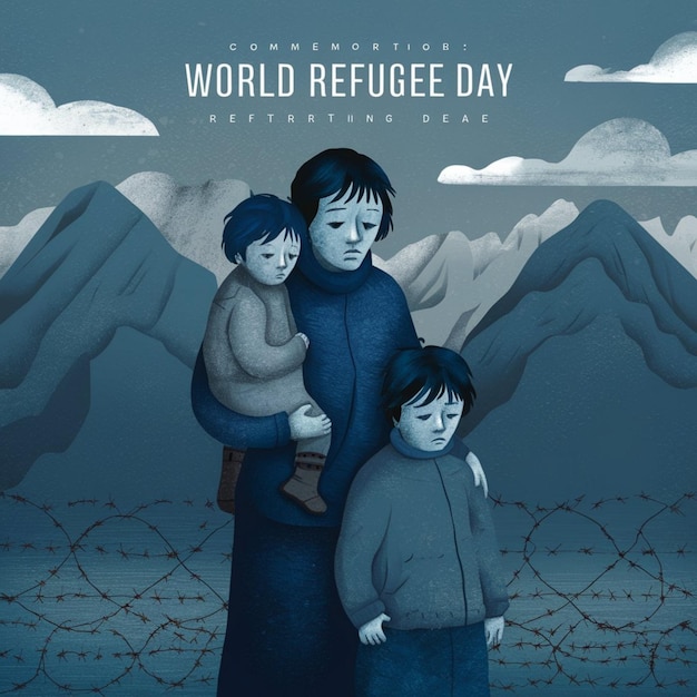 un poster per la celebrazione della giornata mondiale con una donna e dei bambini
