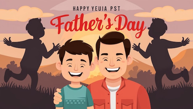 un poster per la Festa dei Padri Festa dei Papà con un ragazzo e suo padre