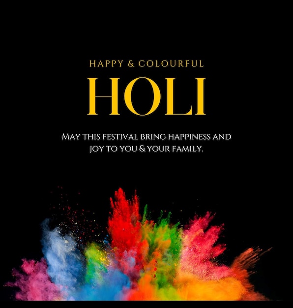 un poster per la festa Happy Holi con colorate spruzze di colorHoli