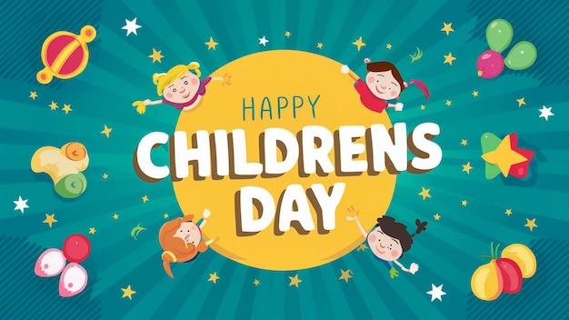 un poster per la Giornata dei Bambini con il Giorno dei Bambini scritto in blu